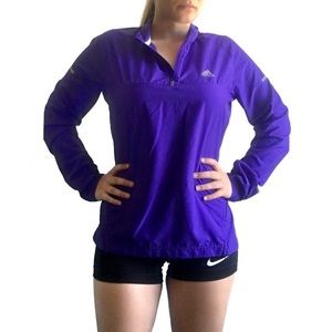 Adidas Blue Running Quarter Zip Windbreaker Pullover Jacket with Reflective Logo